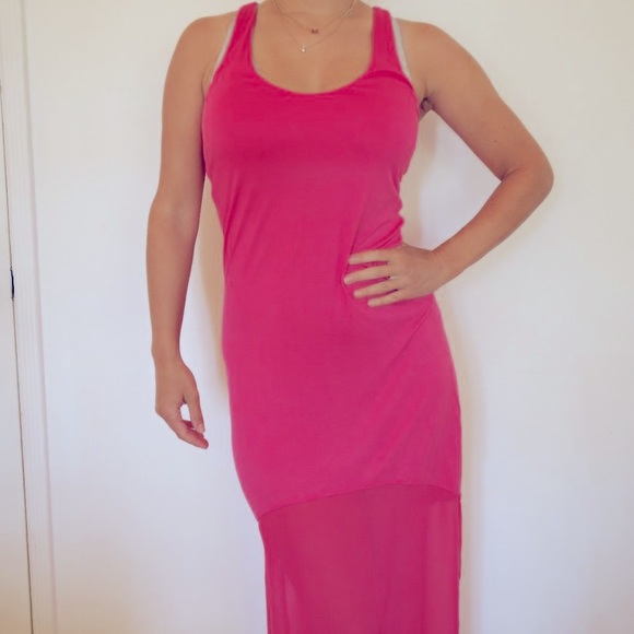 armani exchange pink maxi dress Armani Exchange A|X Simple tank Pink Maxi Dress sheer bottom SP EUC
